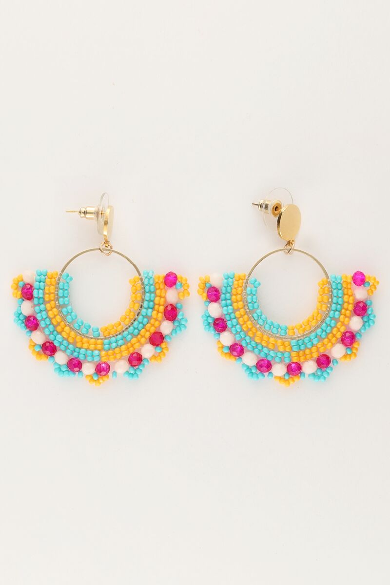 Half round statement earrings with multi color beads | My Jewellery