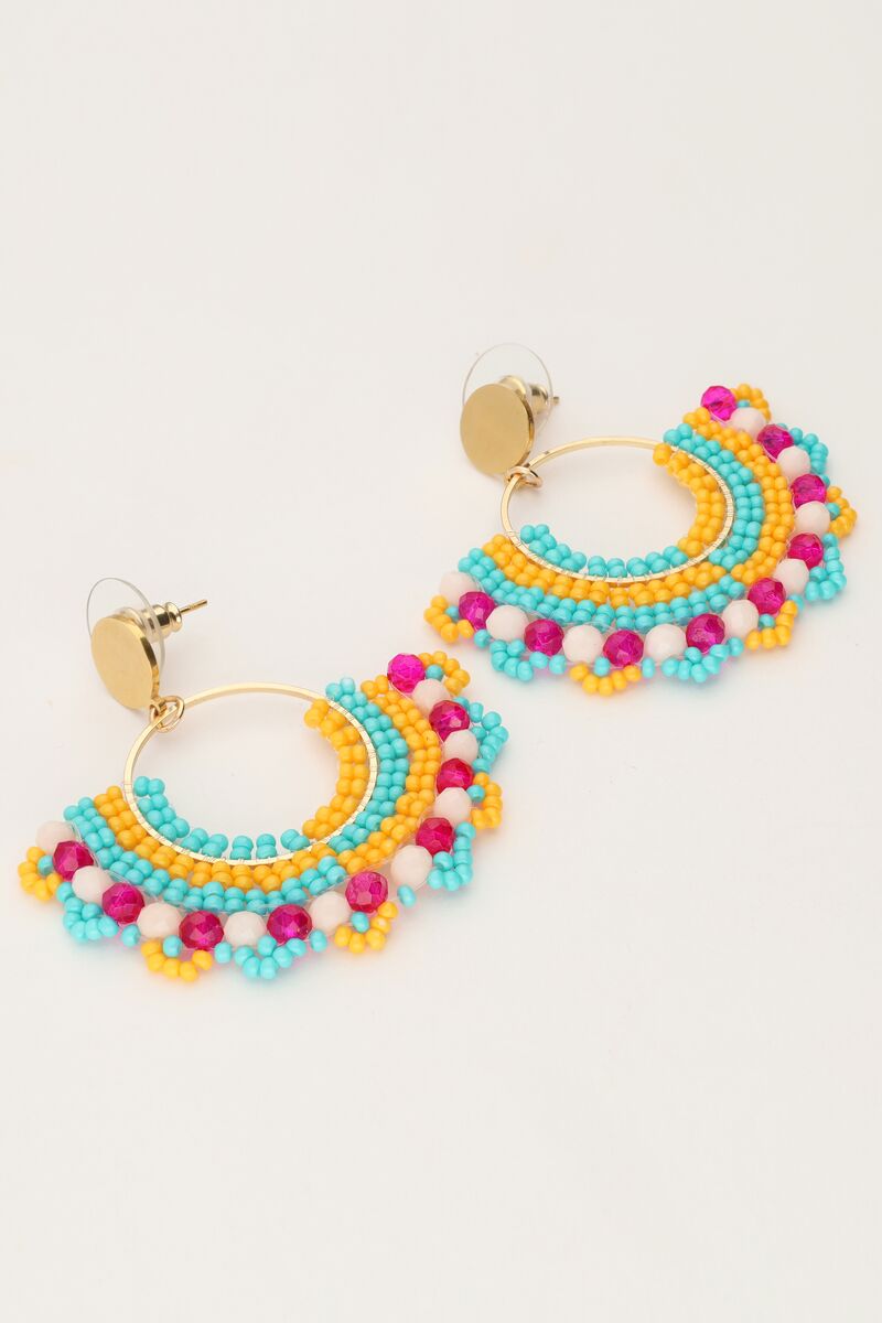 Half round statement earrings with multi color beads | My Jewellery
