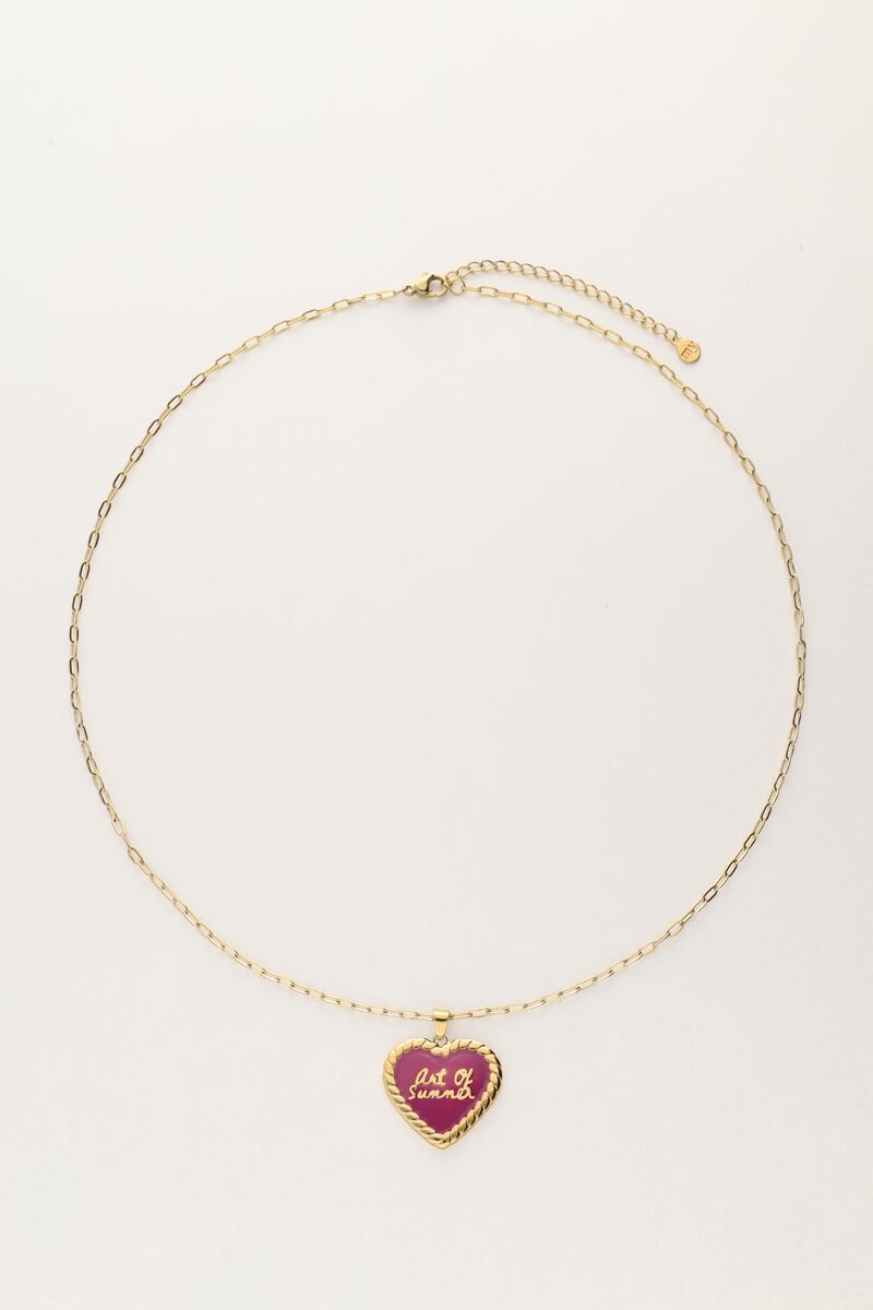 Art chain necklace with fuchsia vintage heart