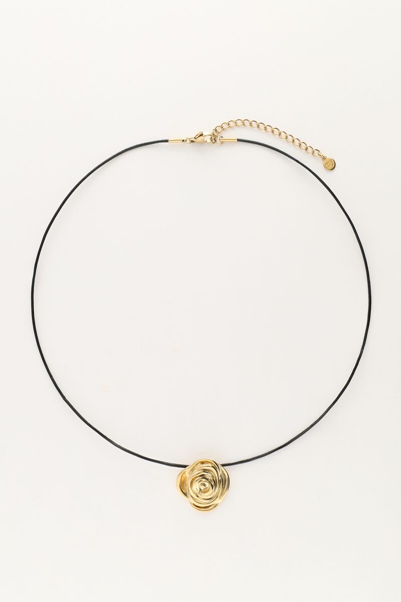 Collier Vintage en cordon noir avec rose