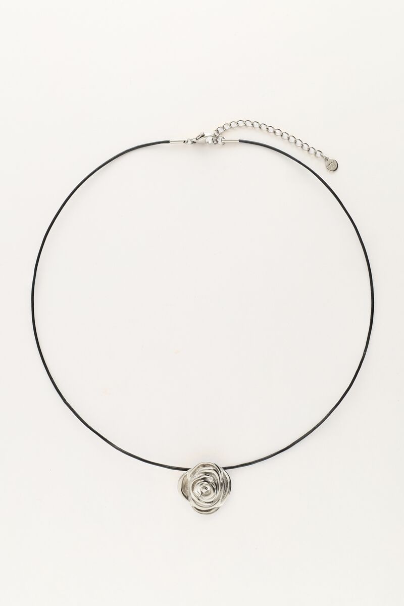 Vintage zwarte koord ketting met roos