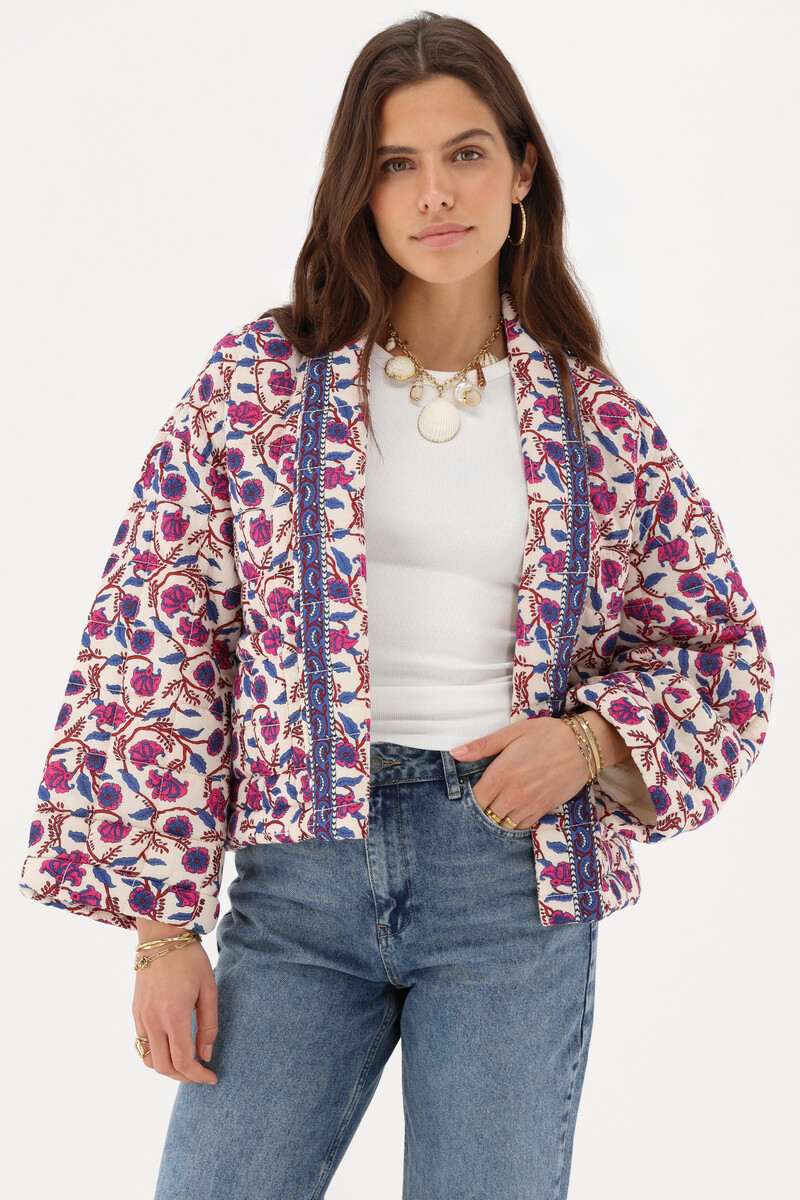 White kimono jacket with floral print | My Jewellery