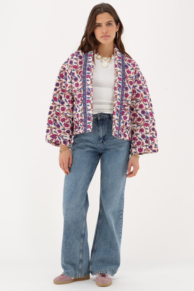 White kimono jacket with floral print | My Jewellery