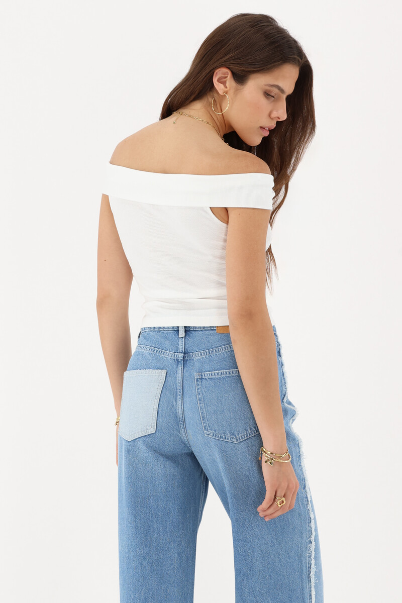 White off-shoulder rib top | My Jewellery