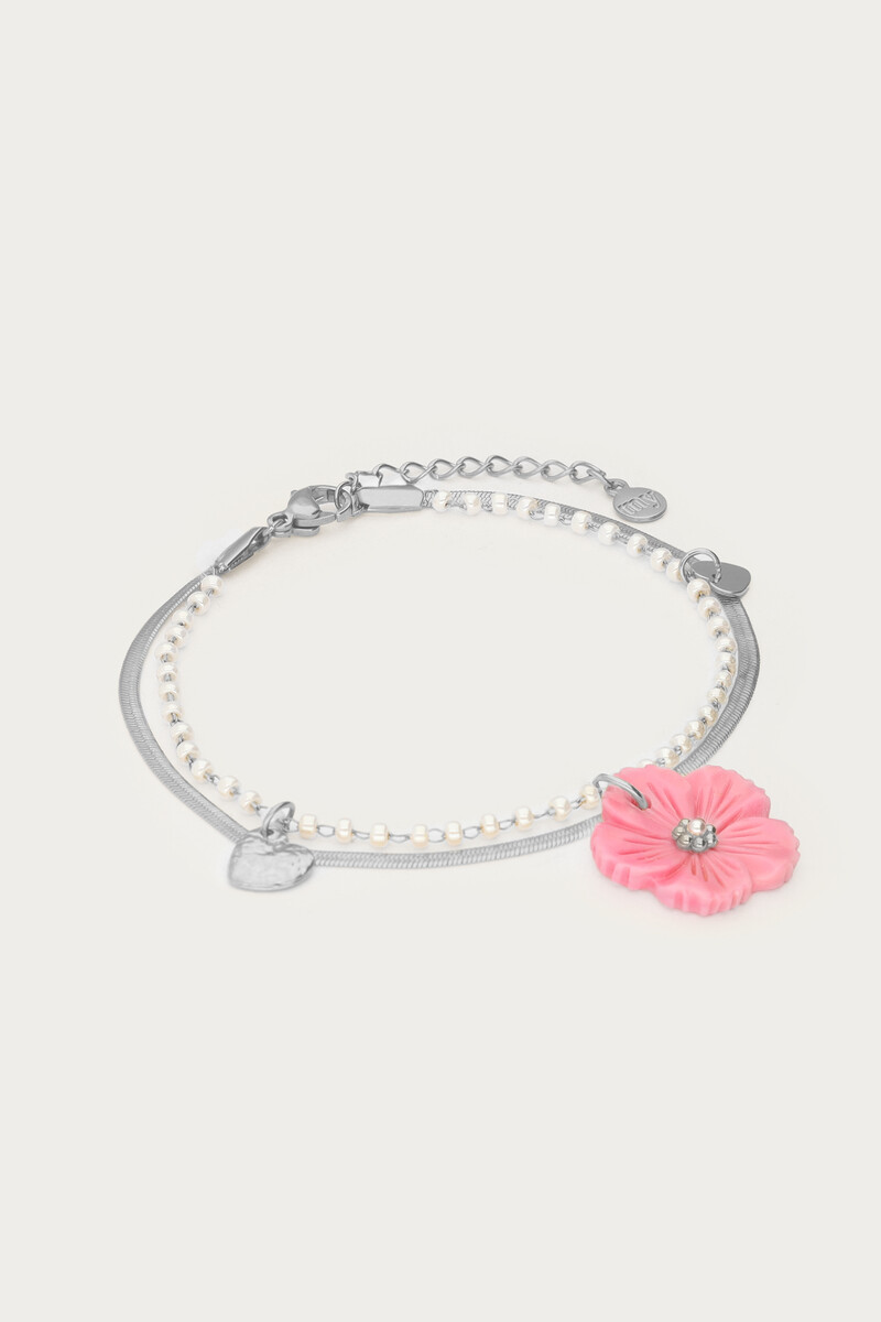 Botanical double bracelet with pink flower | My Jewellery