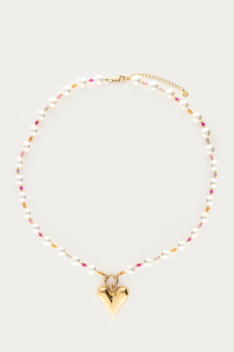 Statement ketting met imitatieparels en hartje