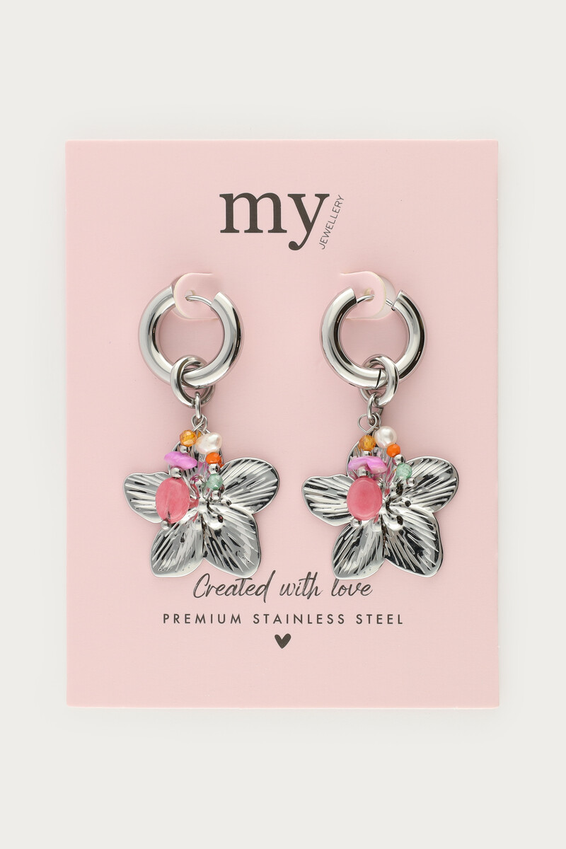 Statement hoop earrings with flowers and beads | My Jewellery