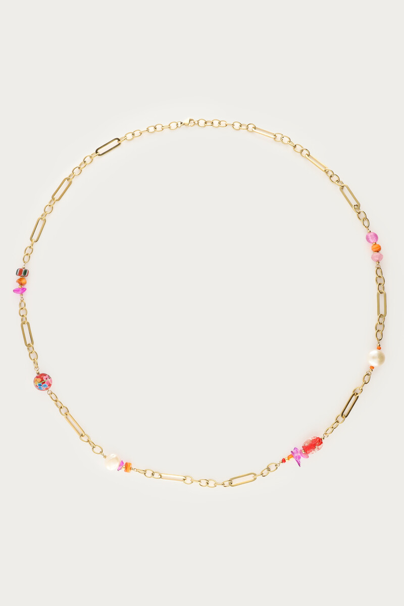 Long necklace with multicoloured beads & freshwater pearls