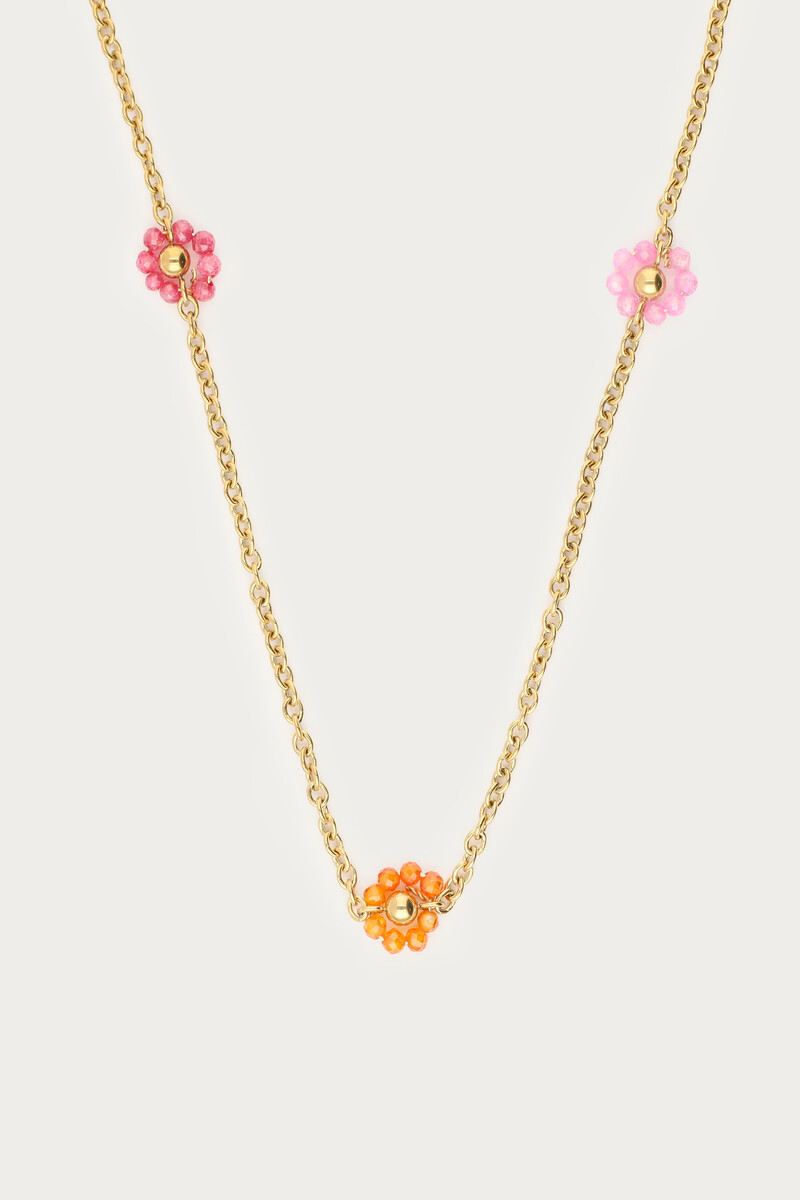 Long minimalist necklace with multicoloured floral beads | My Jewellery