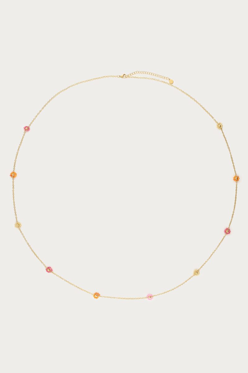 Lange minimalistische ketting met multikleur bloemen kralen