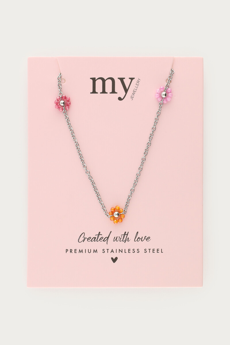 Long minimalist necklace with multicoloured floral beads | My Jewellery