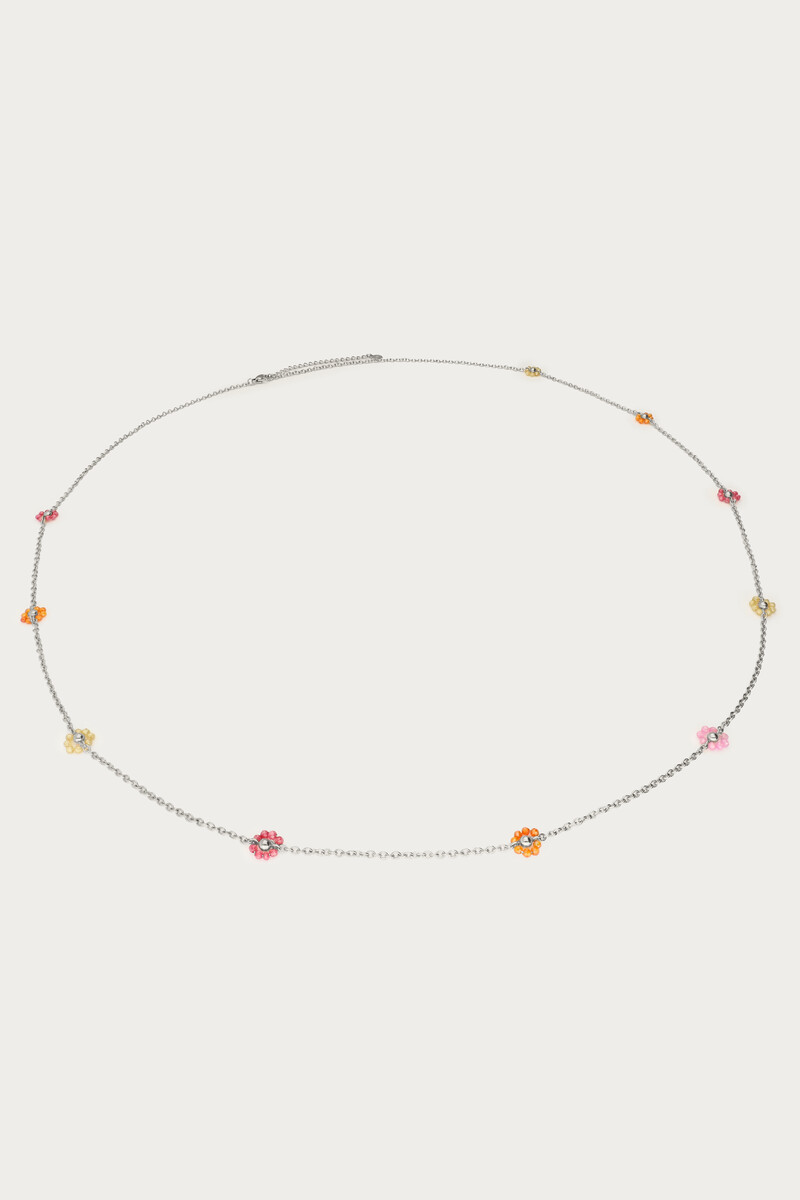 Long minimalist necklace with multicoloured floral beads | My Jewellery