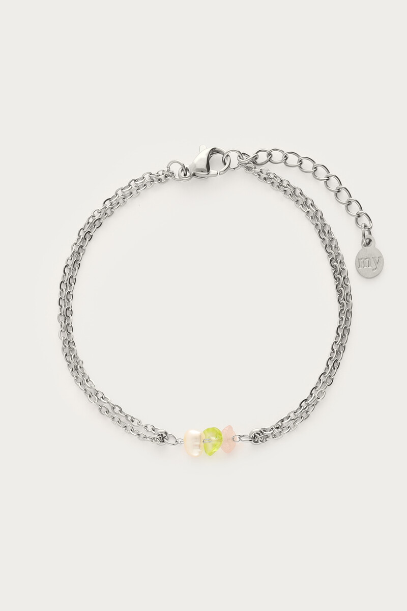 Bracelet with double chain & freshwater pearl stones | My Jewellery