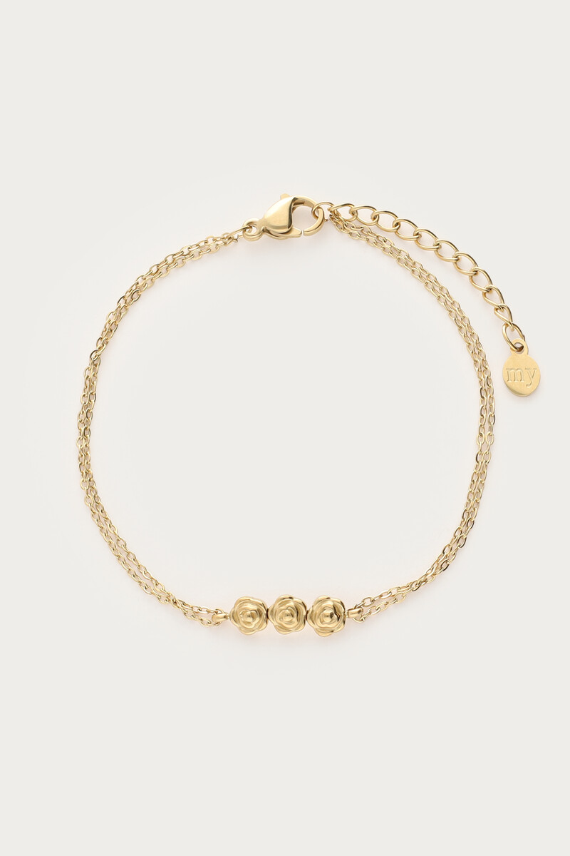 Armband met dubbele ketting & drie rozen