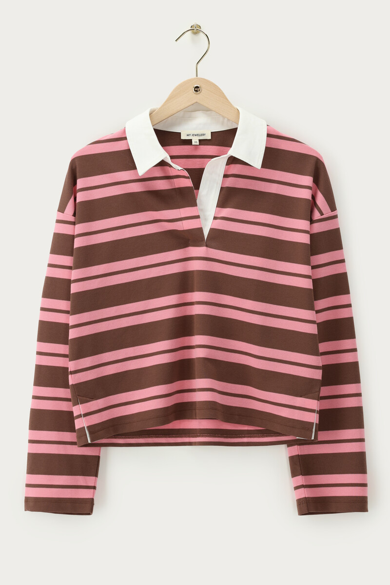 Brown-pink striped polo with long sleeves | My Jewellery