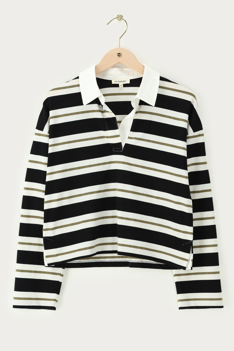 Black-green striped polo with long sleeves | My Jewellery