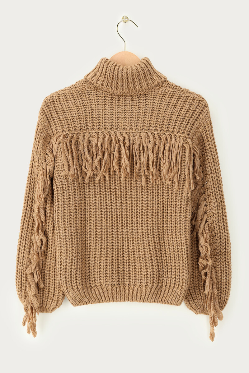 Brown knitted oversized sweater with fringes | My Jewellery