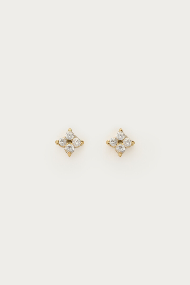 Studs clover with transparent rhinestones