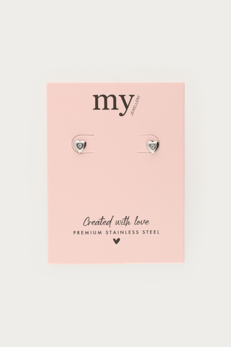 Studs with heart and rhinestone | My Jewellery