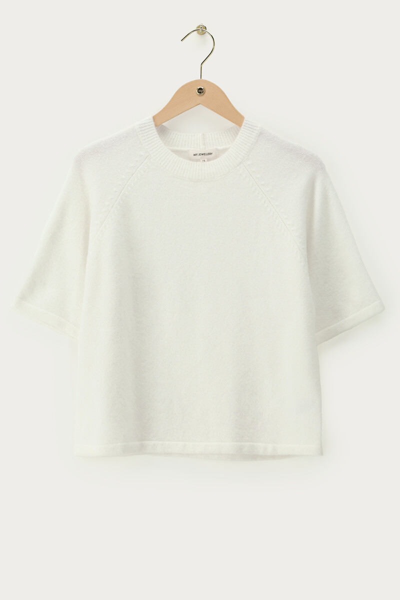 White knit raglan sweater with short sleeves | My Jewellery