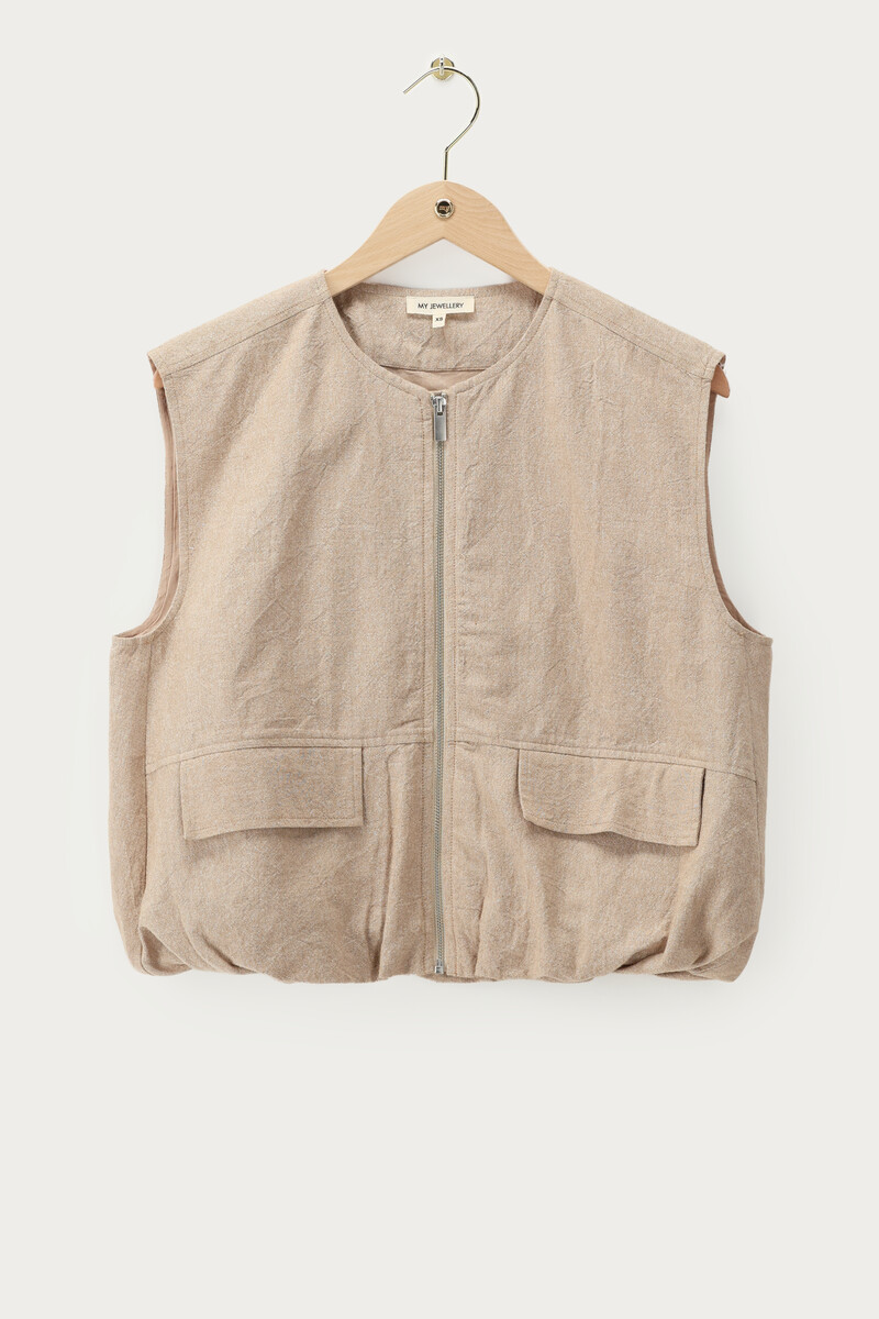 Beige gilet met zakken en ritssluiting | My Jewellery