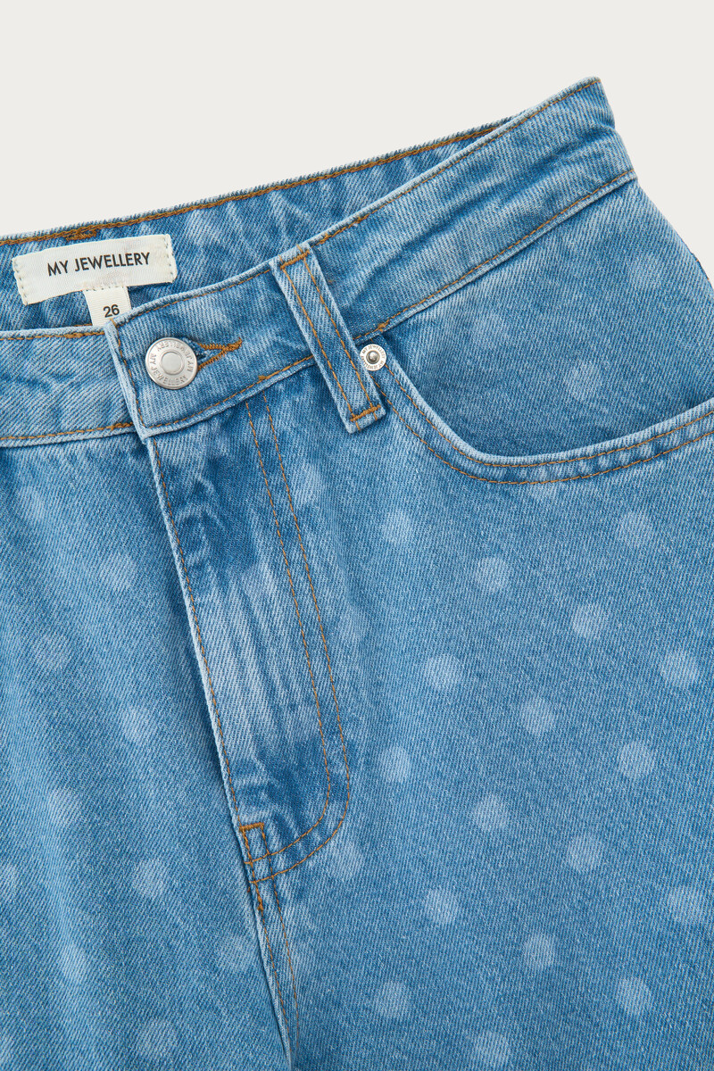 Blue wide leg jeans with polka dot | My Jewellery
