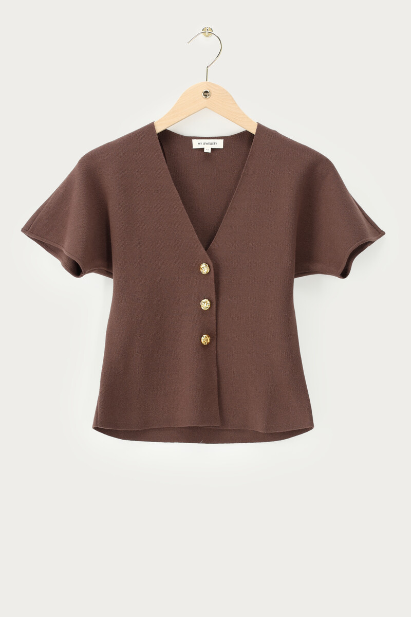 Brown Cardigan with Gold Buttons | My Jewellery