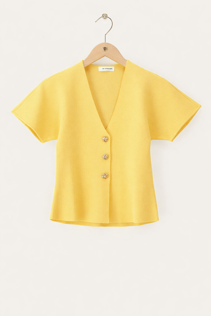 Yellow Cardigan with Gold Buttons | My Jewellery