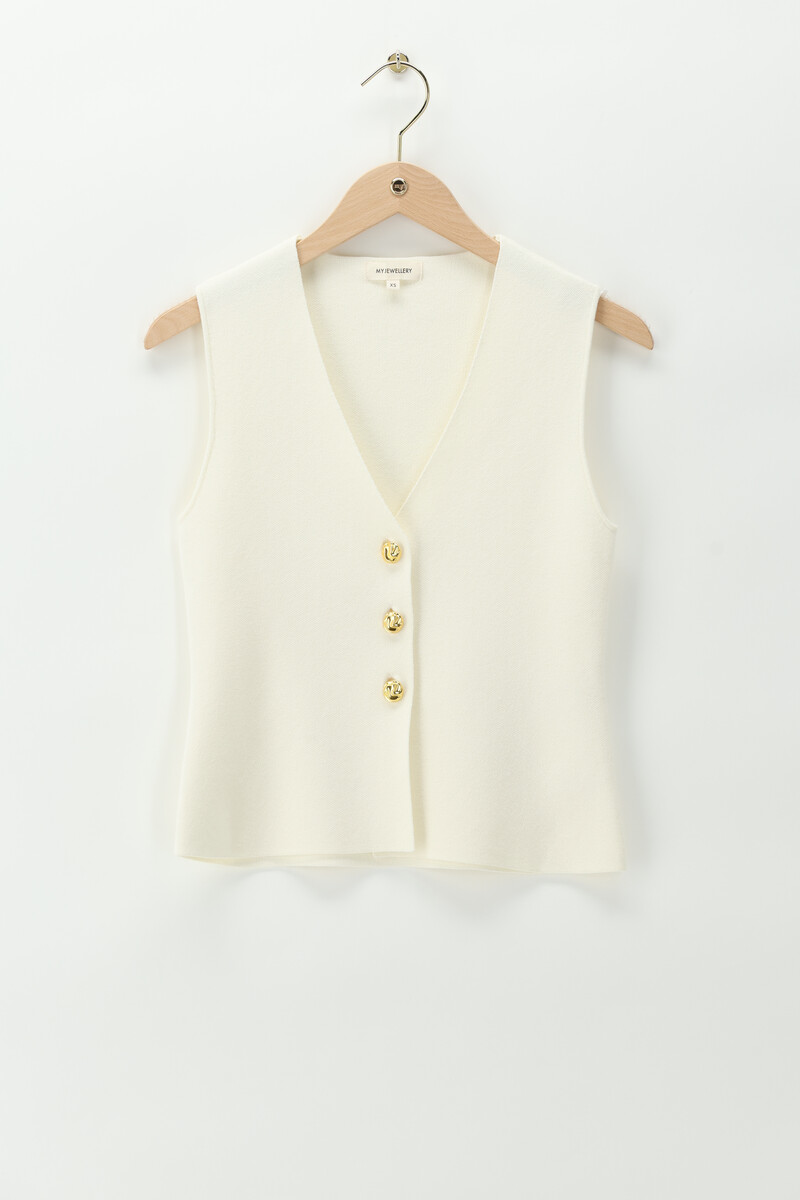 White sleeveless vest with gold buttons | My Jewellery