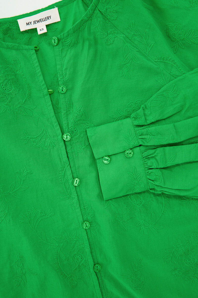 Green top with ruffles and embroidery details | My Jewellery