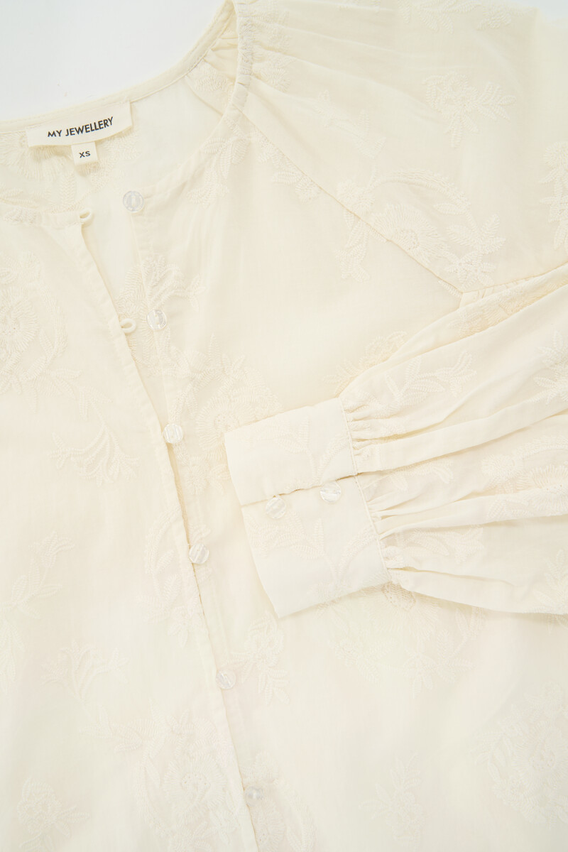 Beige top with ruffles and embroidery details | My Jewellery