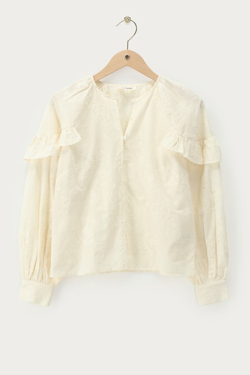Beige top with ruffles and embroidery details | My Jewellery