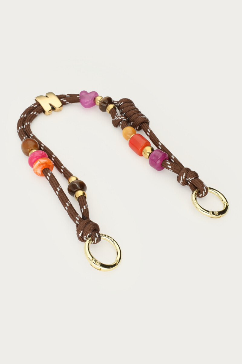 Brown rope phone cord with initial and beads | My Jewellery