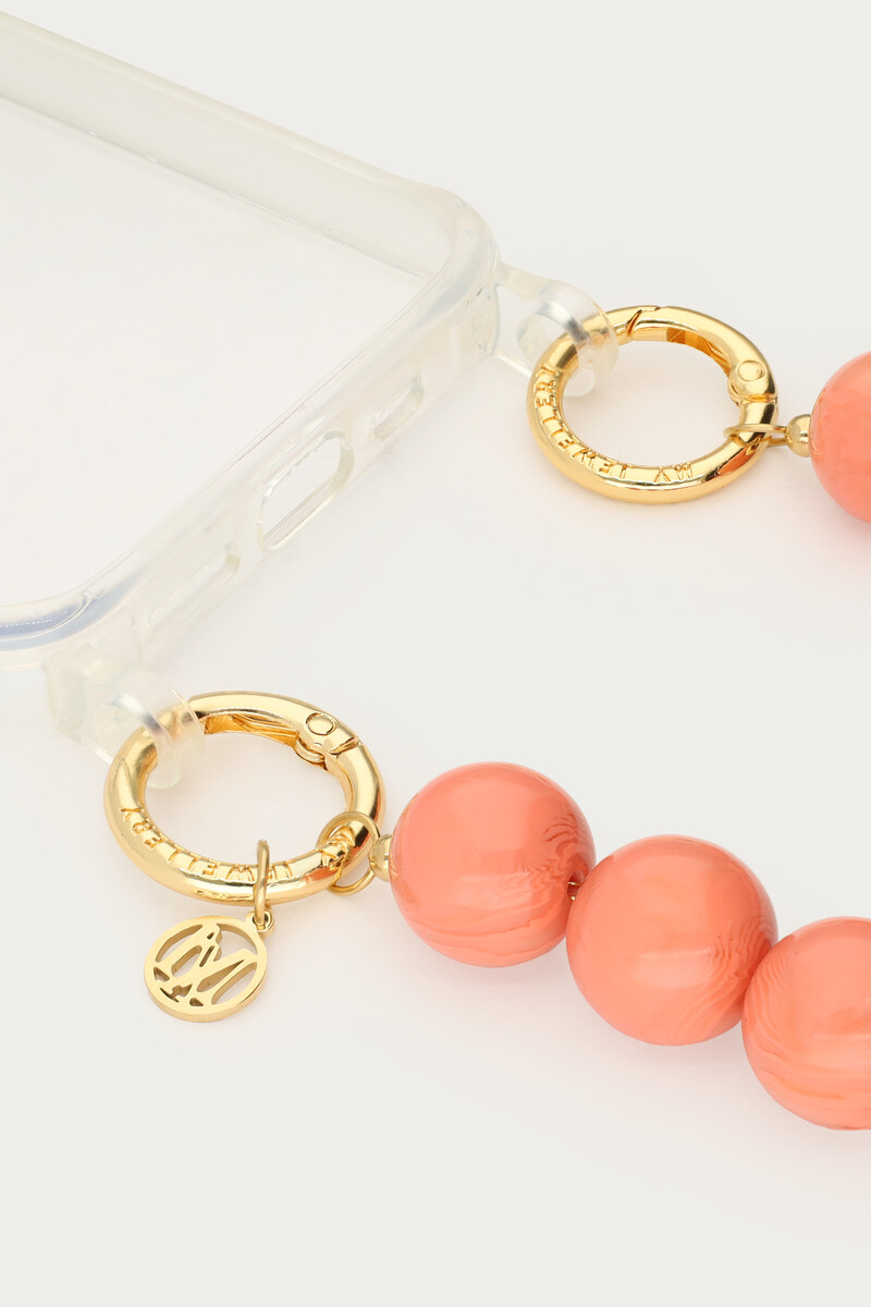 Peach phone cord with round beads | My Jewellery