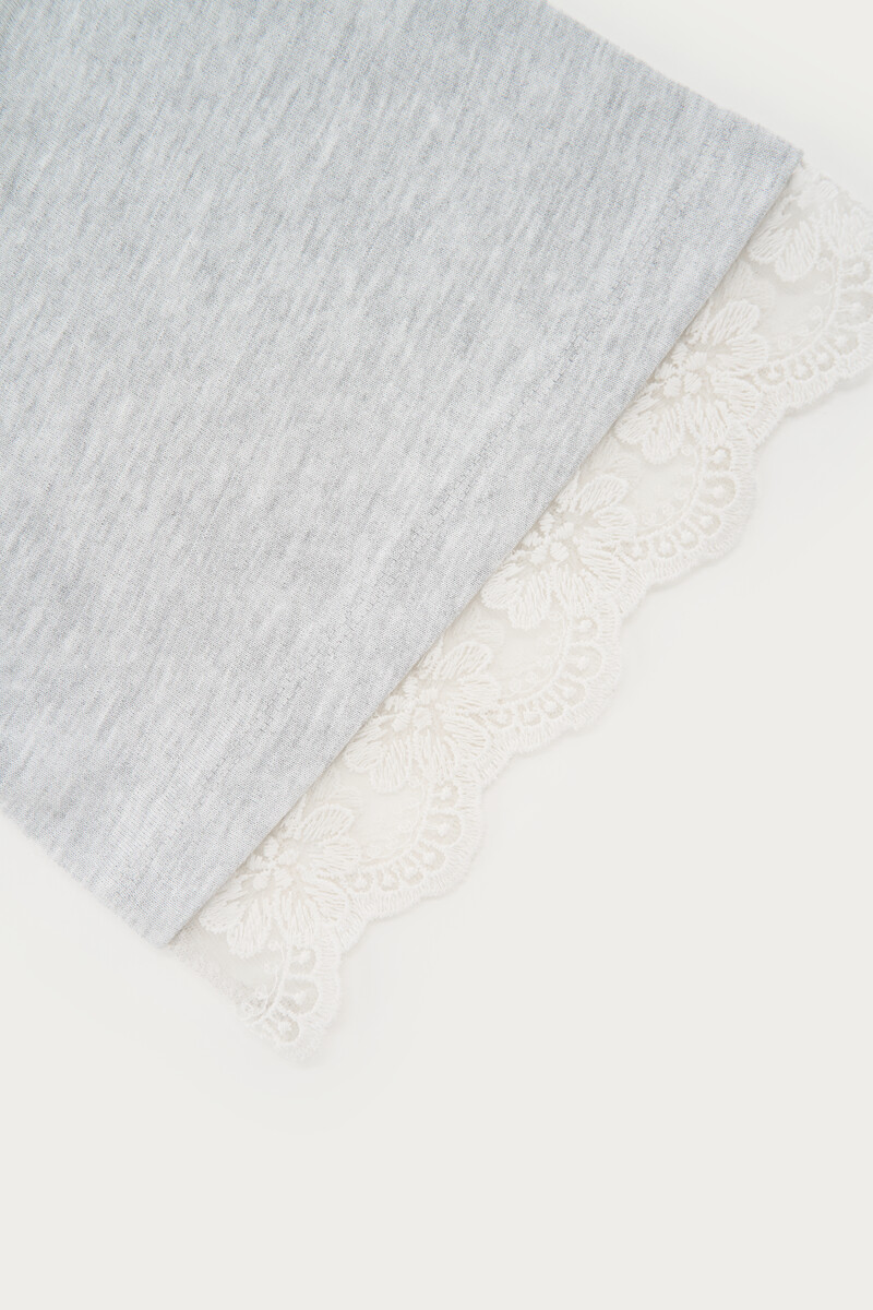 Grey boxy T-shirt with lace sleeves | My Jewellery
