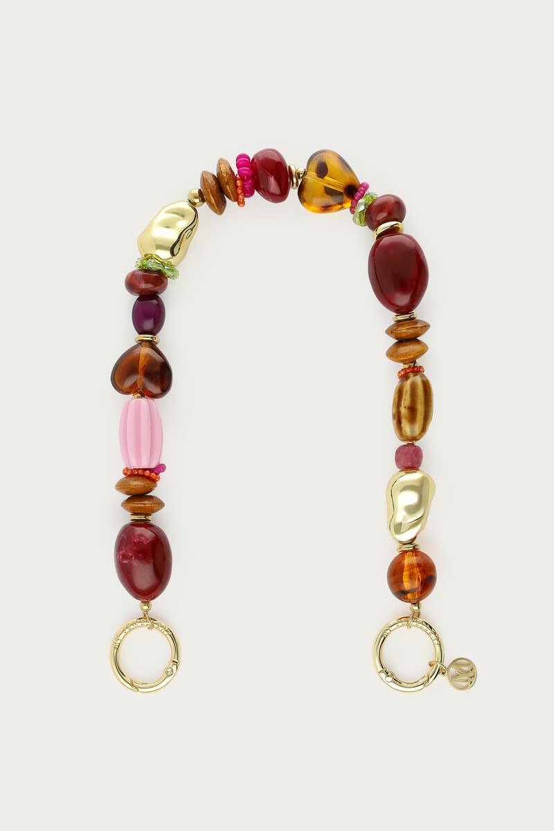 Phone cord with multicoloured burgundy beads | My Jewellery