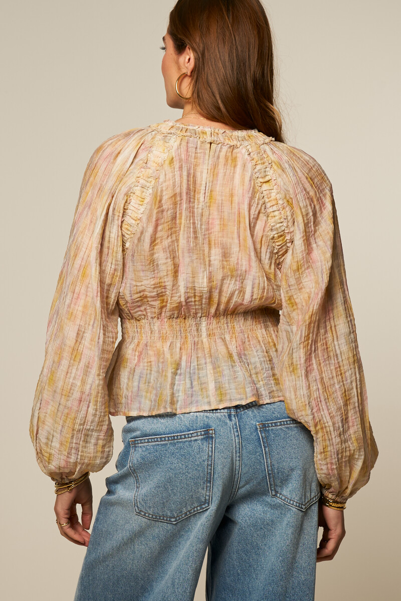 Multi color long sleeve top with smock | My Jewellery