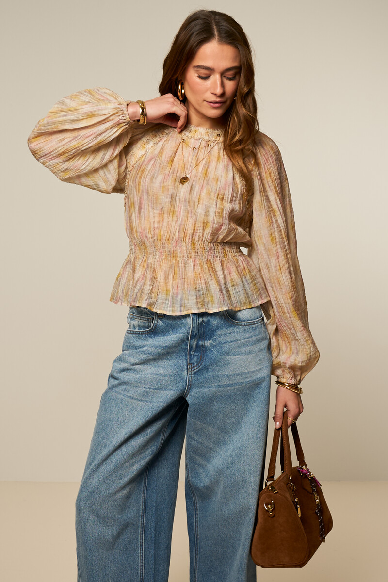 Multi color long sleeve top with smock | My Jewellery