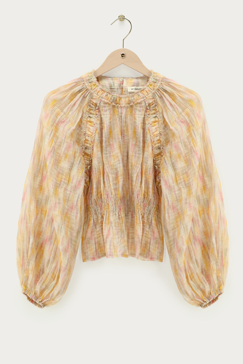 Multi color long sleeve top with smock | My Jewellery