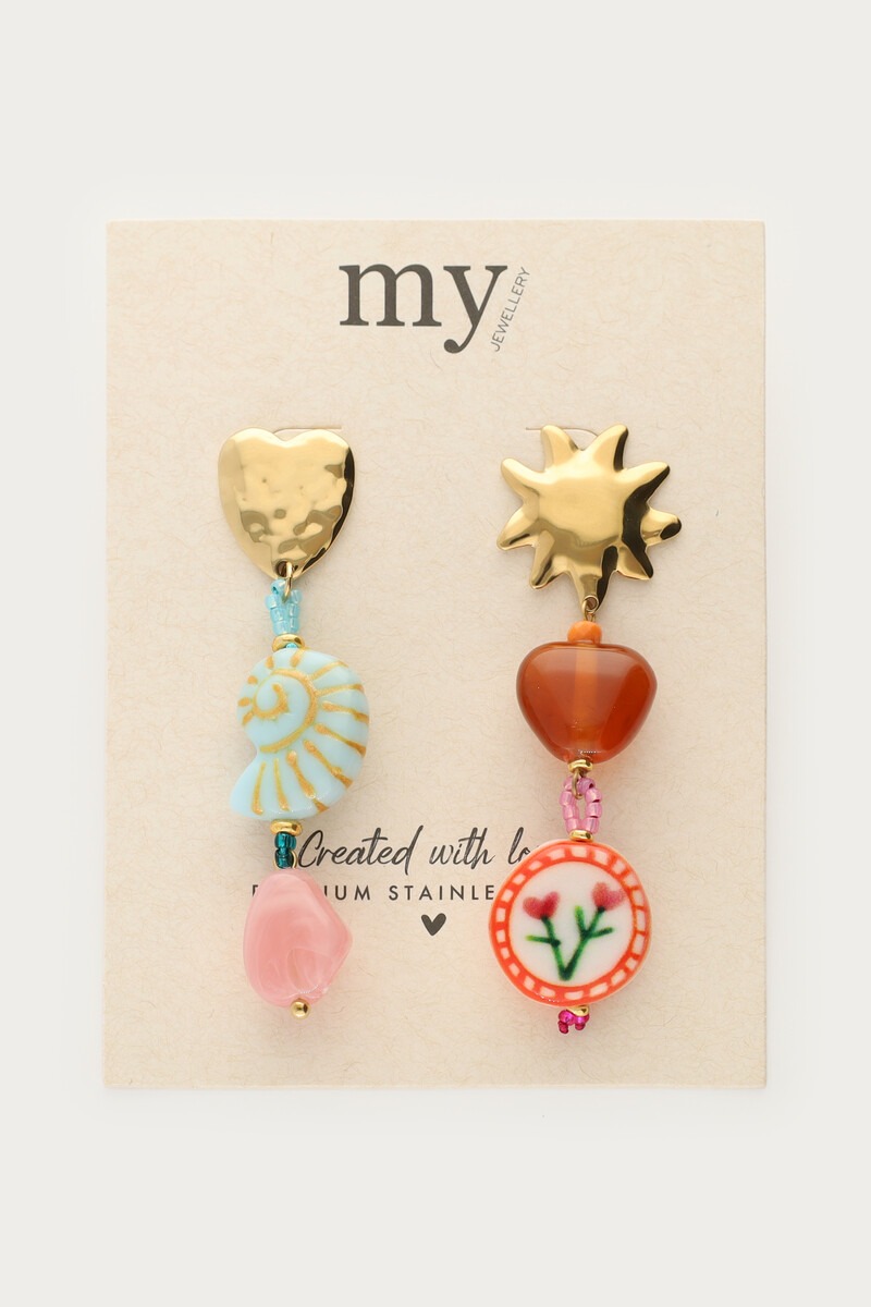 Multicoloured drop earrings with resin beads | My Jewellery