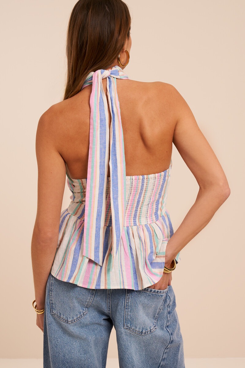 Top halter rayé multicolore