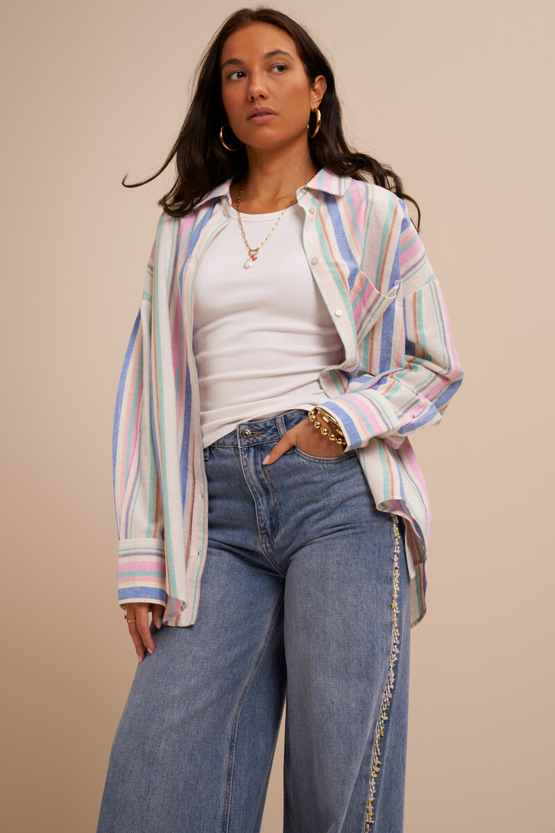 Multicoloured oversized blouse with stripes | My Jewellery