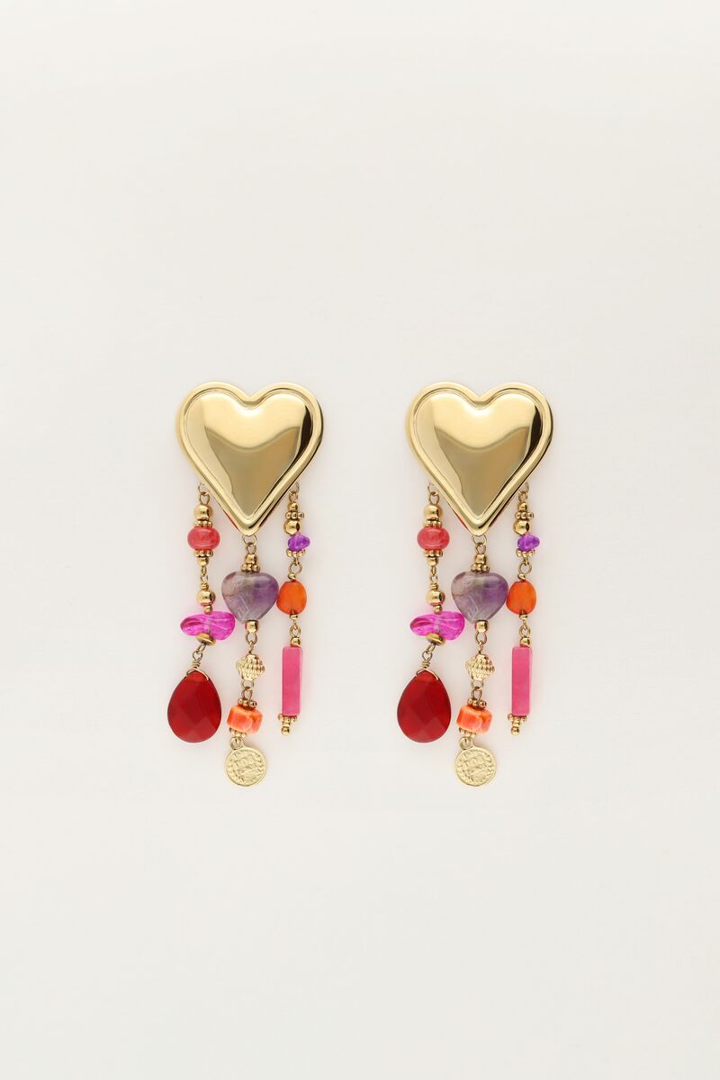My jewellery Multikleur statement oorhangers met hartjes