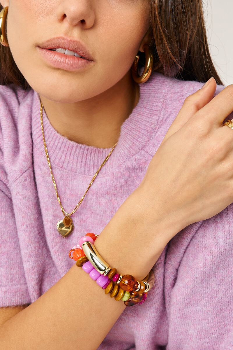 Multicoloured statement elastic beaded bracelet with faux pearl | My Jewellery