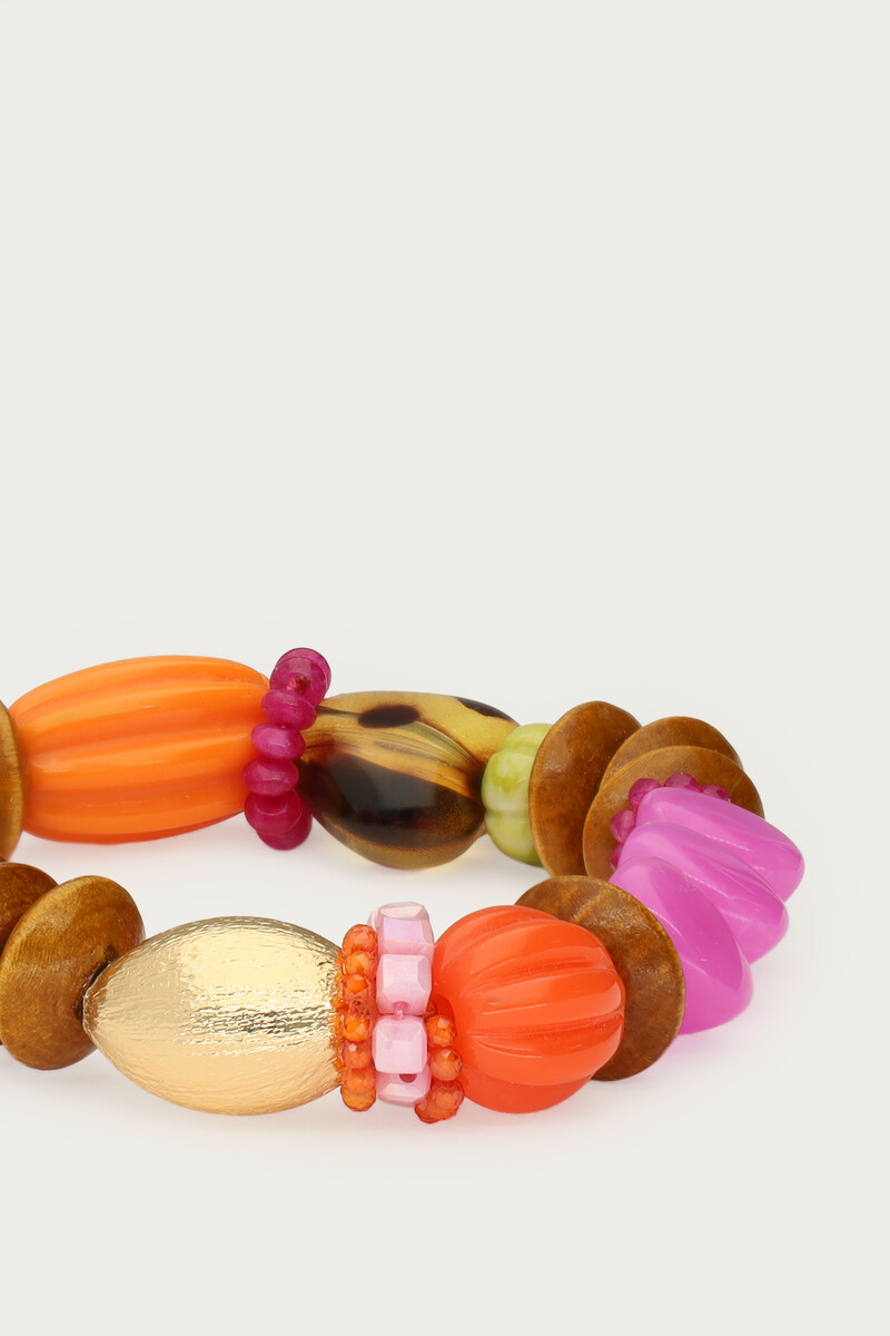Multicoloured statement elastic beaded bracelet with faux pearl | My Jewellery