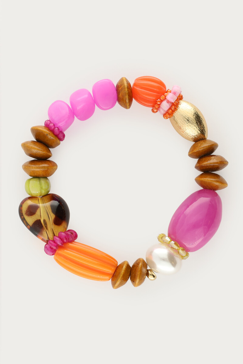 Multicoloured statement elastic beaded bracelet with faux pearl