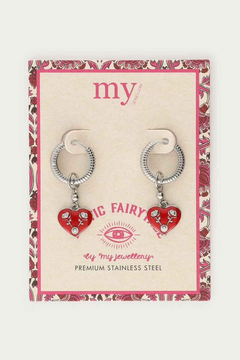 Mystic hoop earrings with red heart | My Jewellery