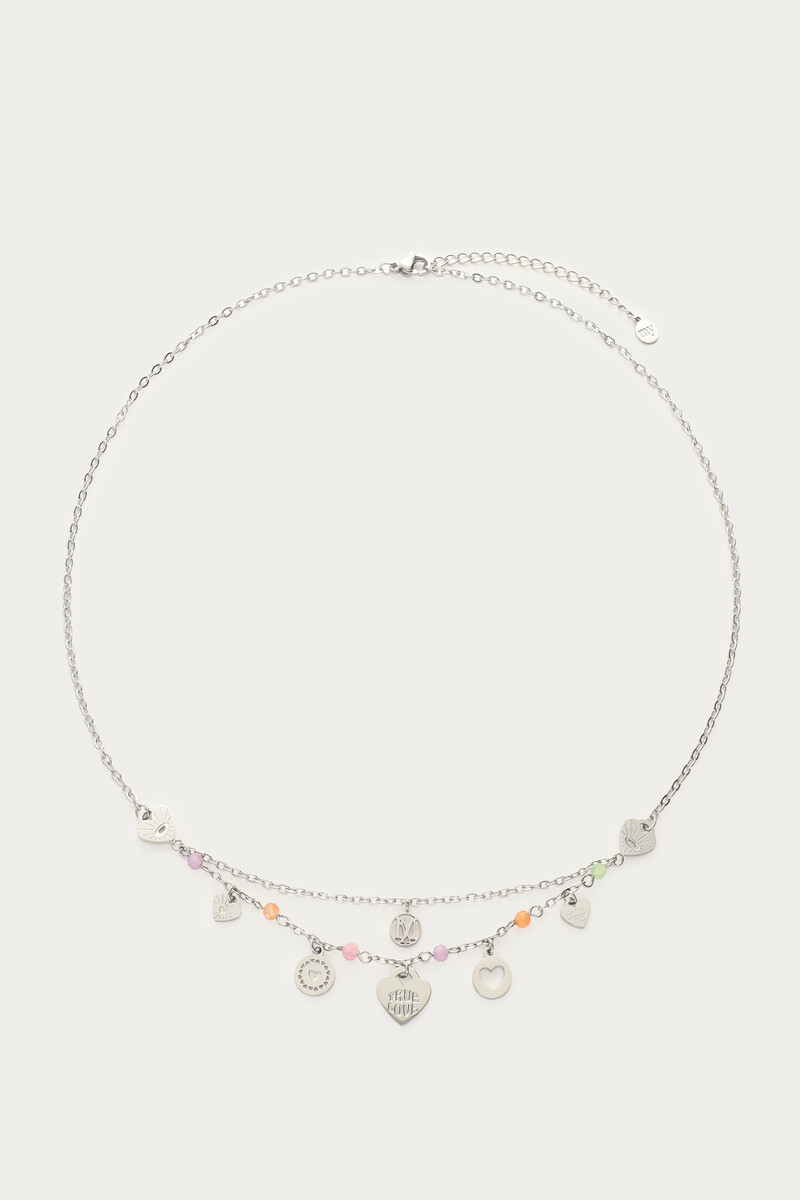 Necklace charms with hearts & pastel beads