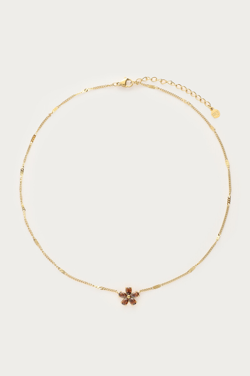 Necklace with brown rhinestone flower