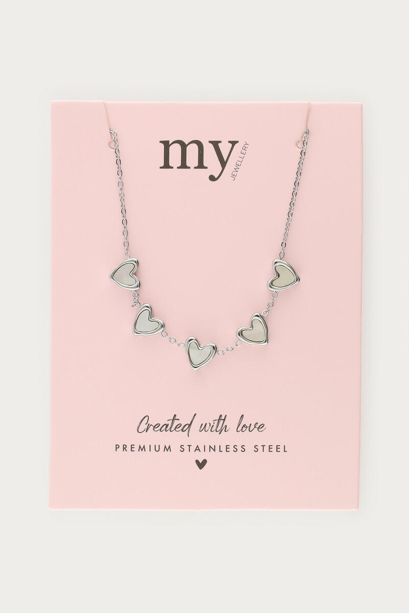 Necklace with five mother of pearl hearts | My Jewellery
